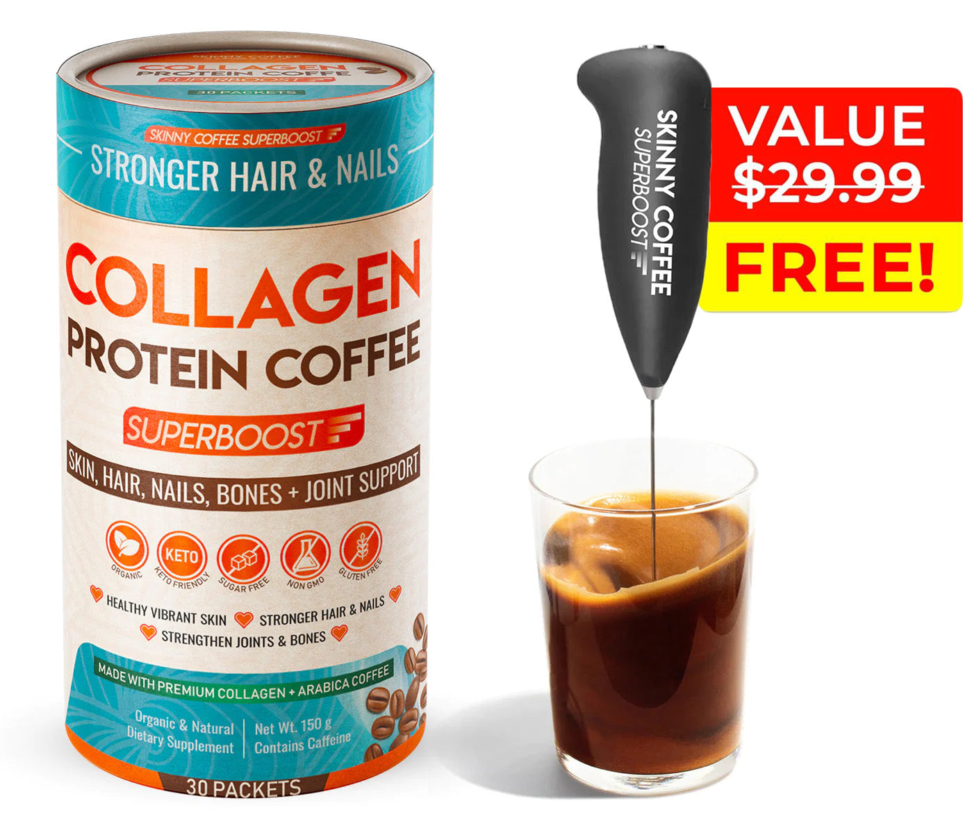 Collagen Protein Coffee + FREE Premium Electric Coffee Mixer (UO) – Skinny  Coffee SuperBoost