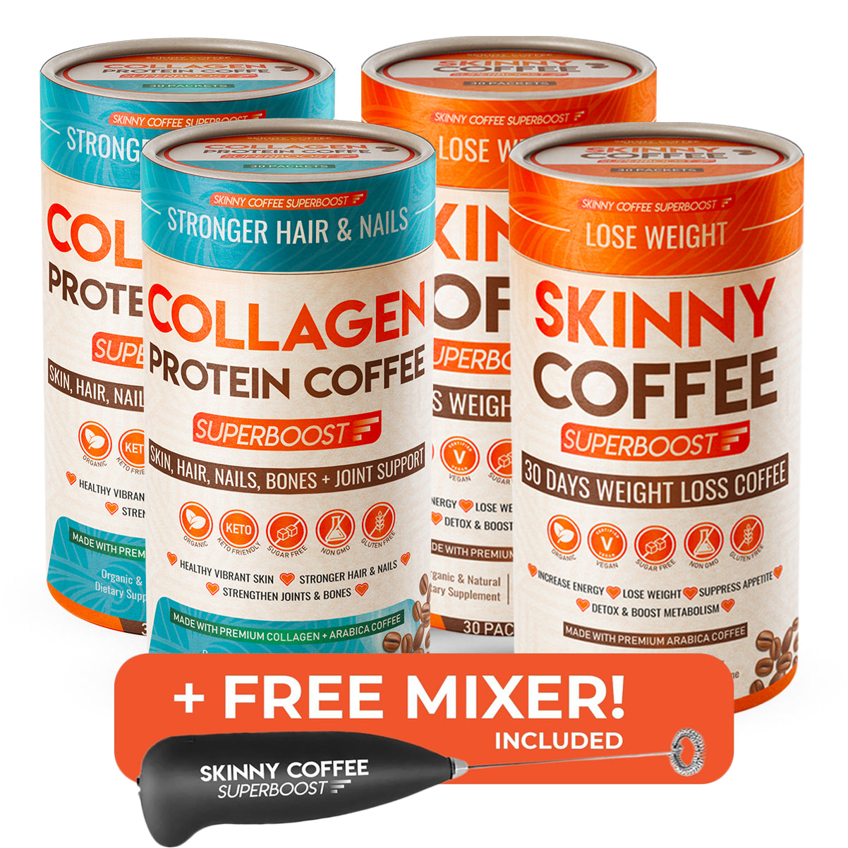 Collagen Protein Coffee + FREE Premium Electric Coffee Mixer (UO) – Skinny  Coffee SuperBoost